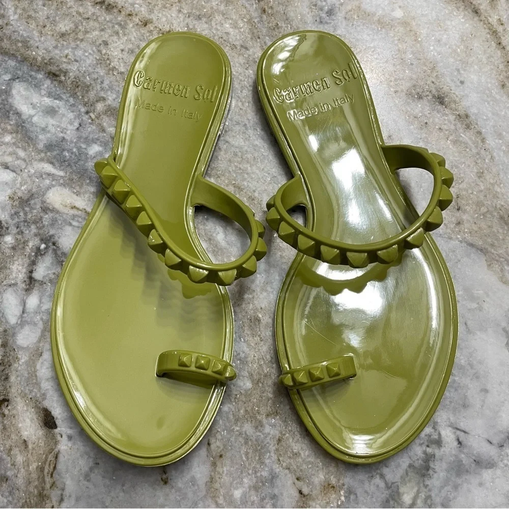CARMEN SOL maria jelly flat sandal in olive green EU 35